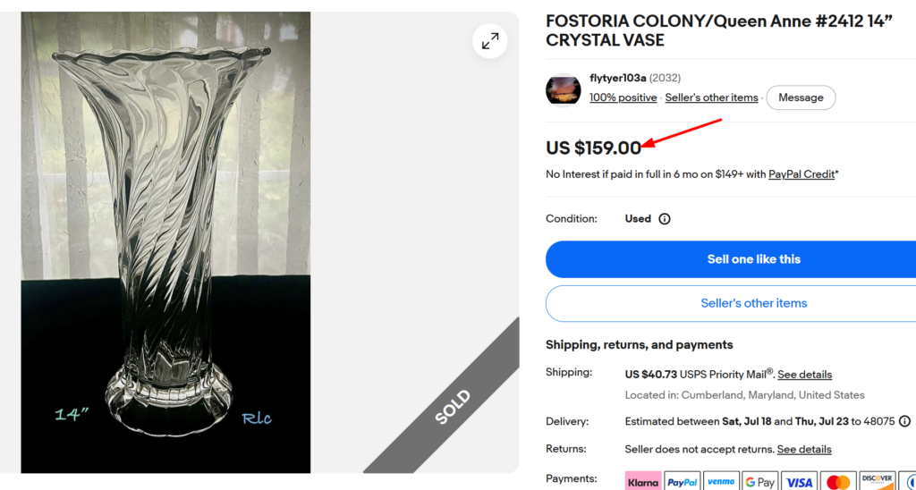 Fostoria Colony Crystal Vase