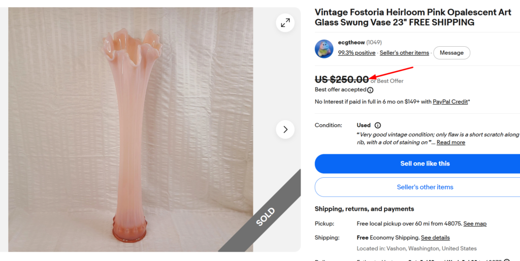 Fostoria Heirloom Pink Opalescent Swung Vase