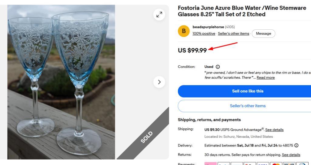 Fostoria June Azure Blue Etched Stemware