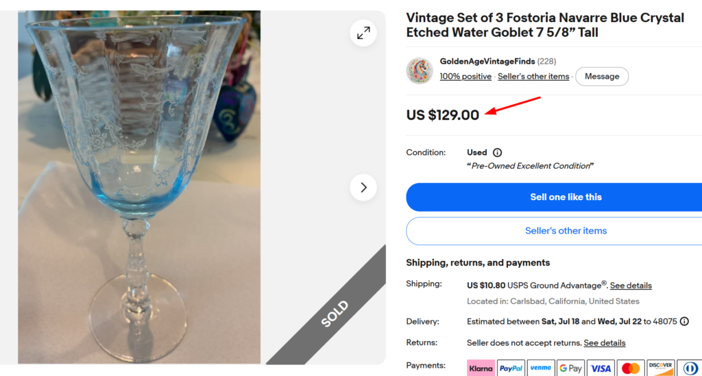 Fostoria Navarre Blue Water Goblets