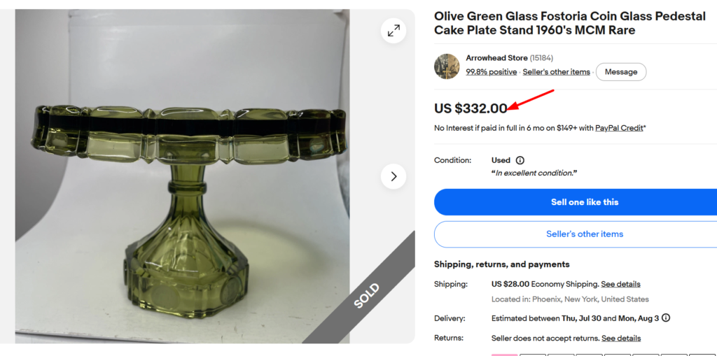 Fostoria Olive Coin Pedestal Cake Stand