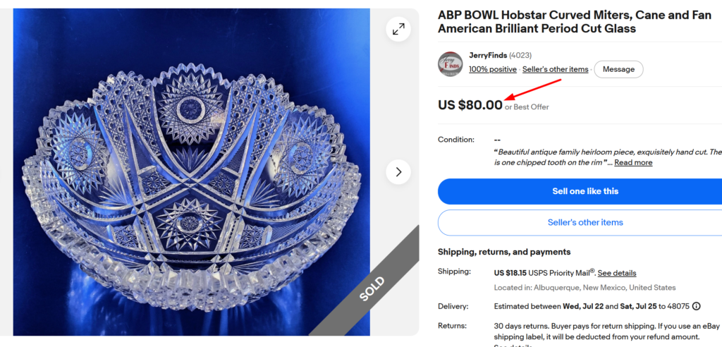 Hobstar and Fan Cut Glass Punch Bowl
