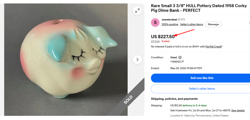 Hull Pottery Corky Pig Piggy Bank