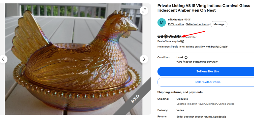 Indiana Amber Carnival Glass Hen on Nest Dish