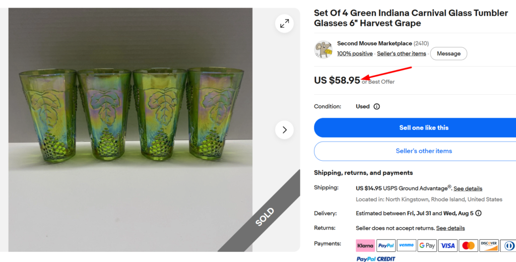 Indiana Glass Harvest Grape Green Carnival Tumbler