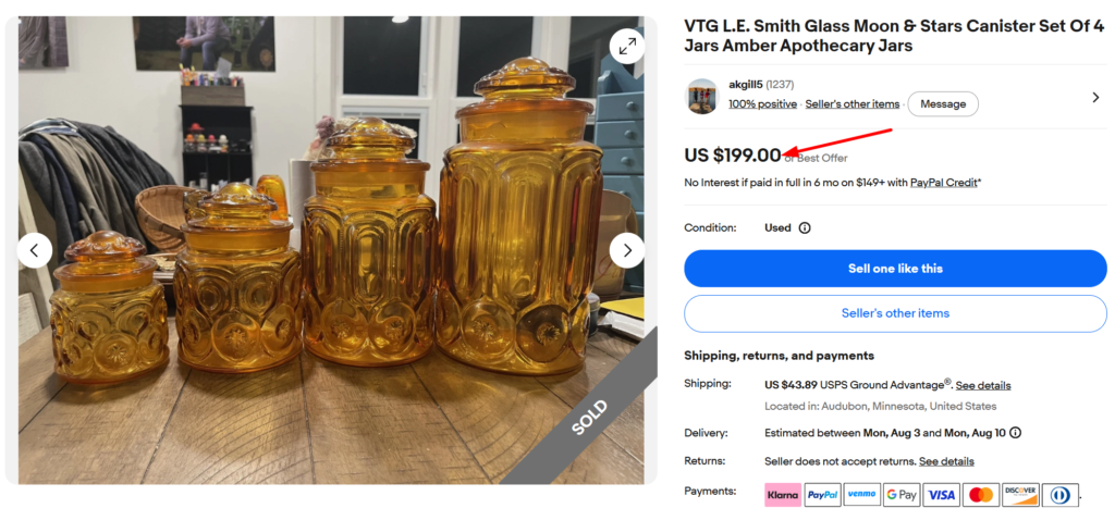 LE Smith Moon & Stars Amber Canister Set