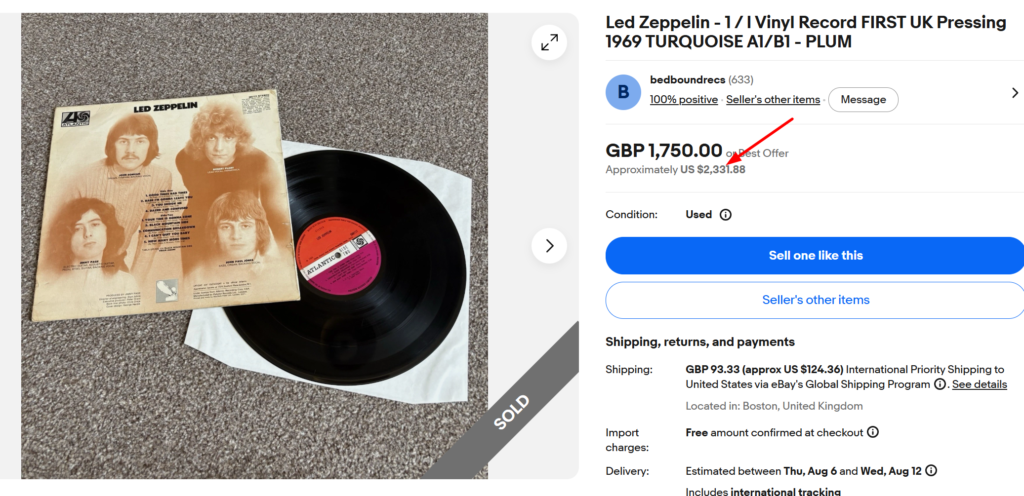 Led Zeppelin I UK 1st Press Record