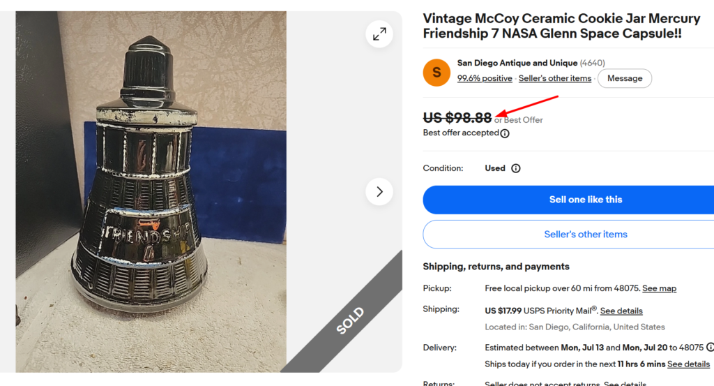 McCoy Friendship 7 Space Capsule Cookie Jar
