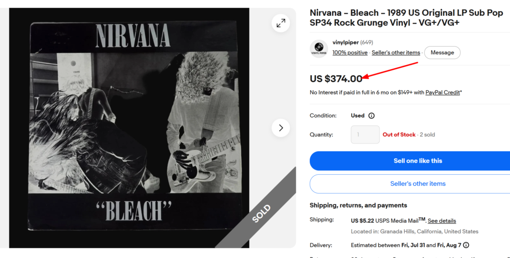 Nirvana Bleach Sub Pop SP34 White Vinyl