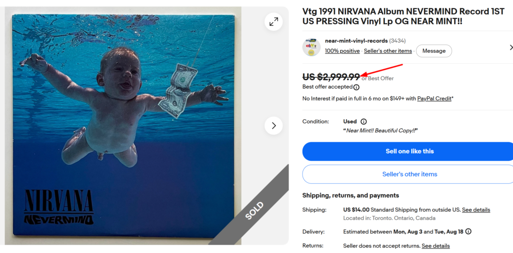 Nirvana Nevermind 1st US Pressing Vinyl