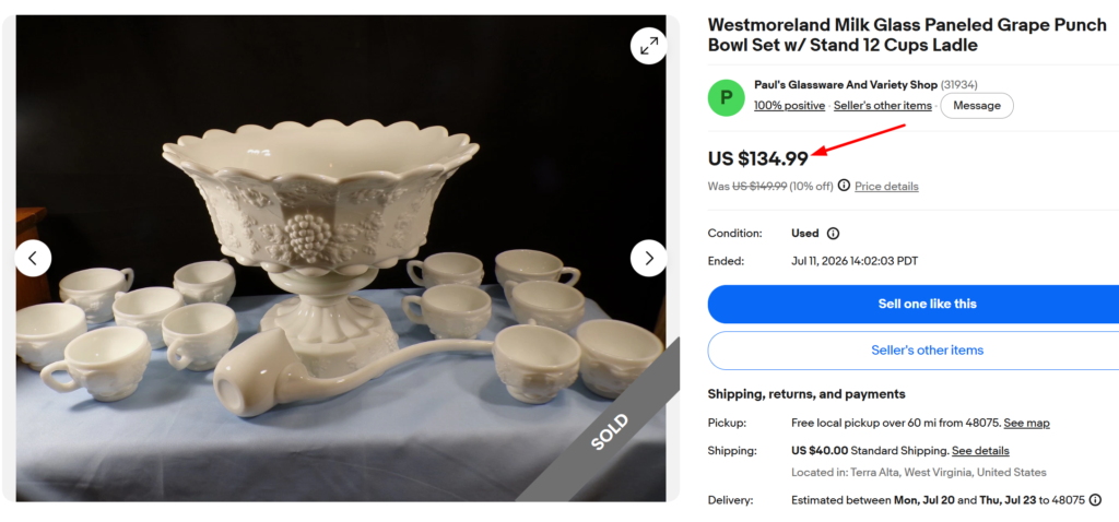Paneled Grape Milk Glass Punch Bowl Set