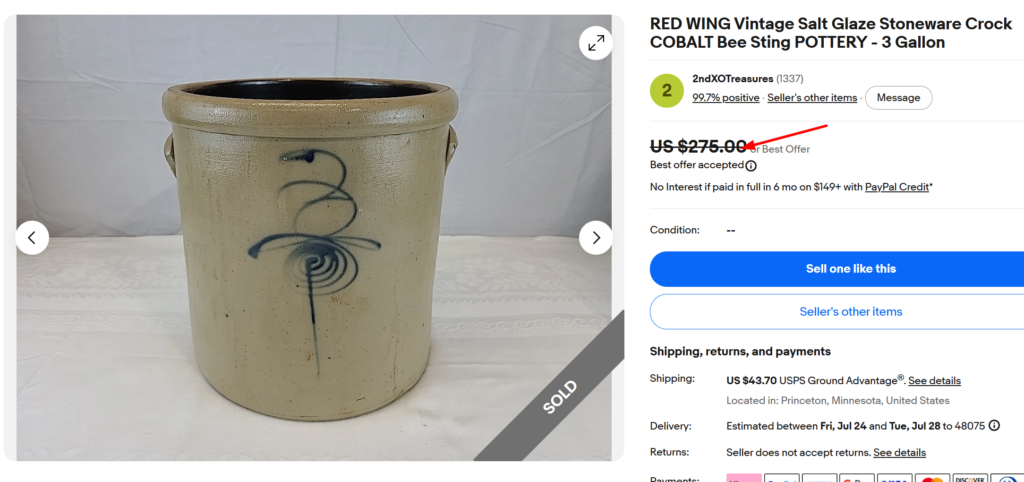 Red Wing Bee Sting Salt-Glazed Crock