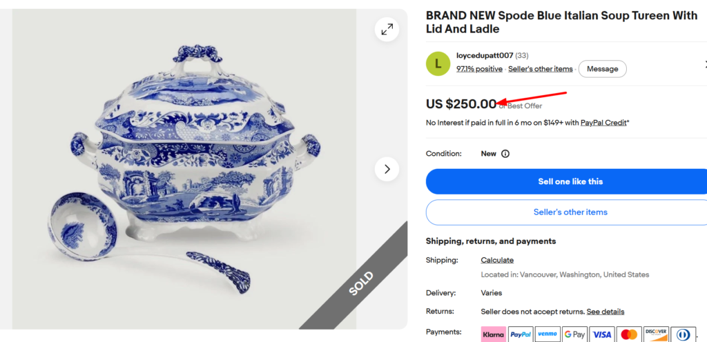 Spode Blue Italian Soup Tureen with Ladle