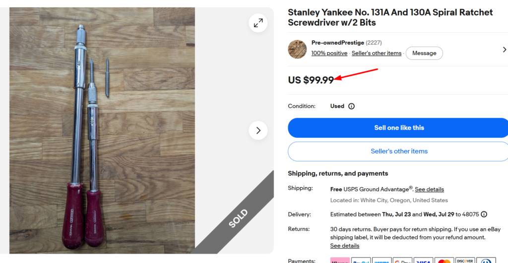 Stanley Yankee No. 130A Spiral Ratchet Screwdriver