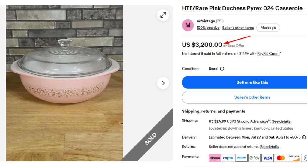 Vintage Pyrex Pink Duchess Casserole