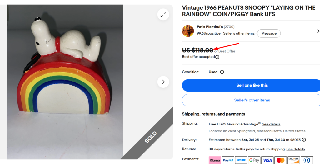 Vintage Snoopy Peanuts Ceramic Piggy Bank
