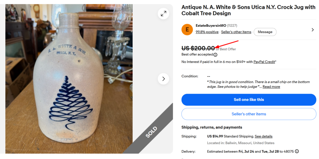 Whites Utica NY Cobalt Tree Crock