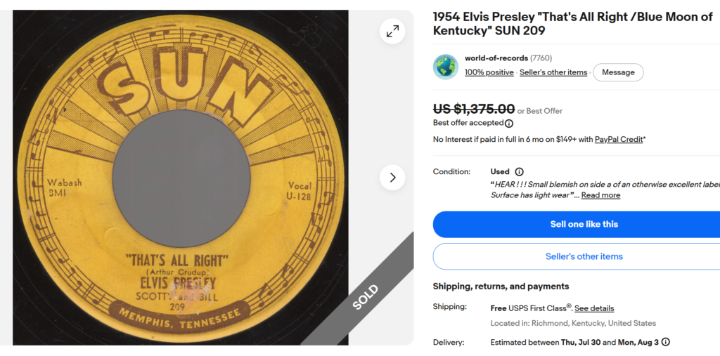 Elvis Presley Sun 209 That's All Right Vinyl