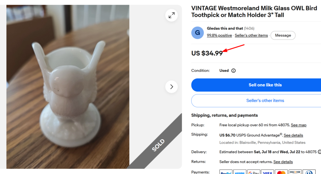 westmoreland Owl Toothpick Holder