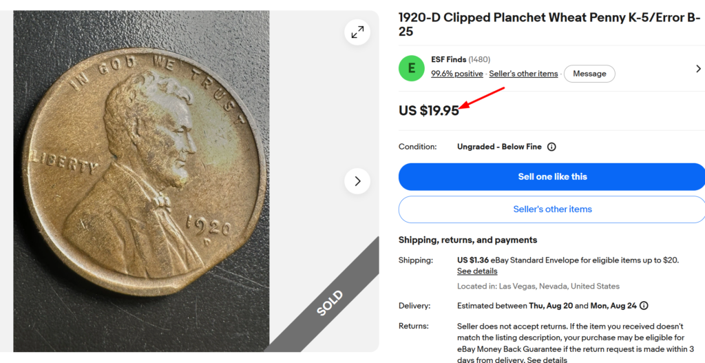 1920 Clipped Planchet Penny
