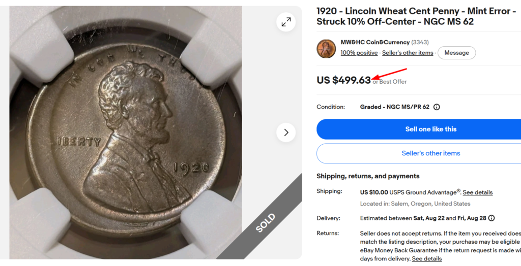 1920 Penny 10% Off Center Strike