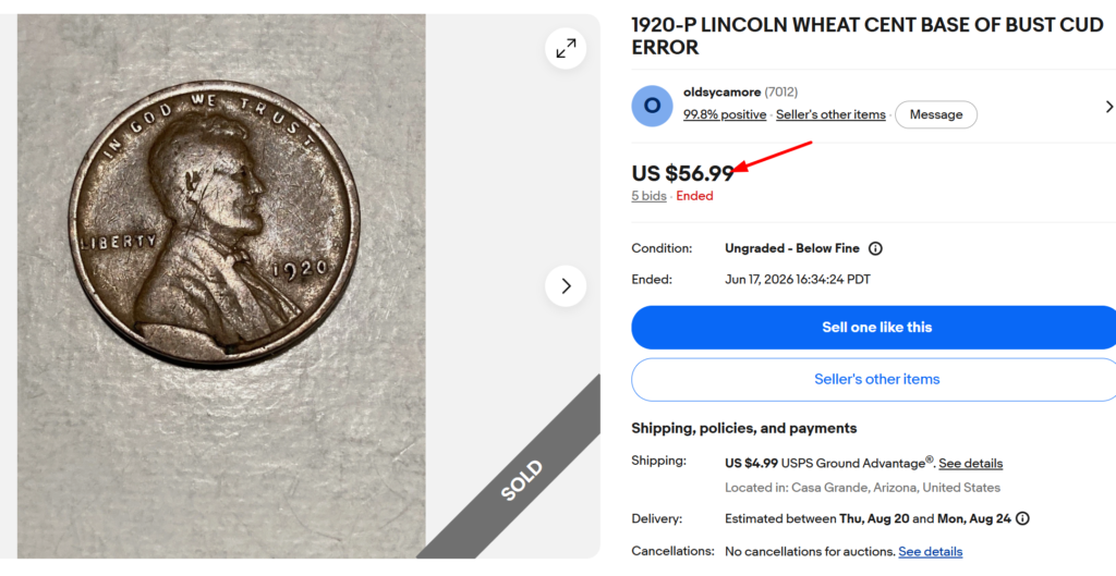 1920 Penny Cud Error