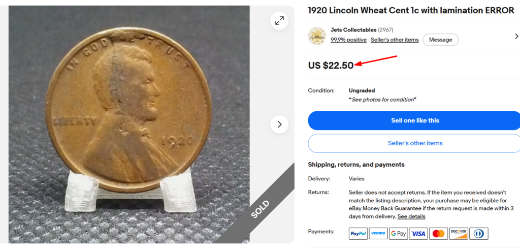 1920 Penny Lamination Error