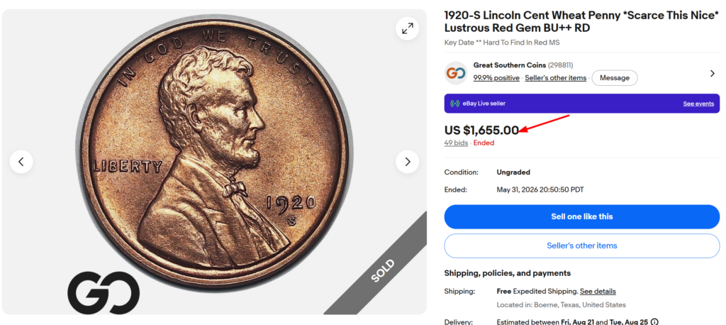 1920 S Red Mint State Coin