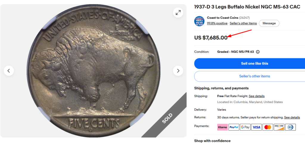 1937-D 3-Legged Buffalo Nickel