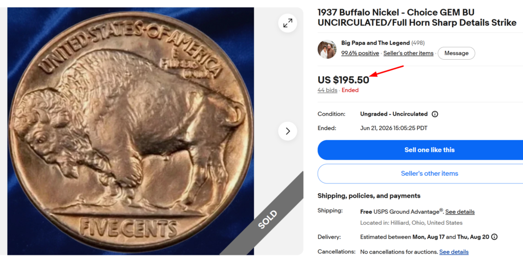 1937 Full Horn Buffalo Nickel
