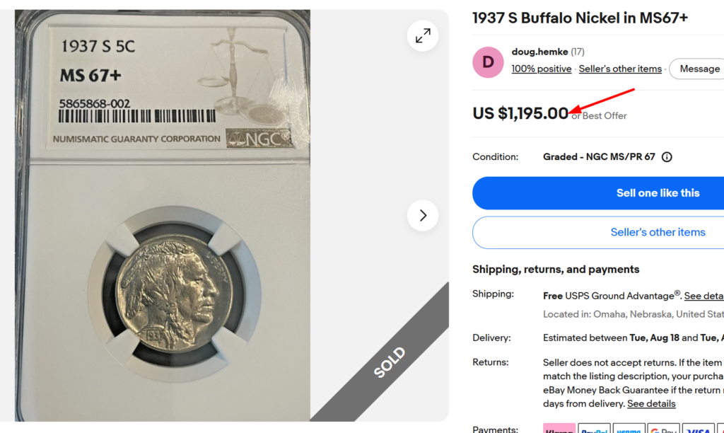 1937 S Buffalo Nickel
