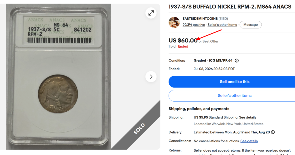 1937 S-S Buffalo Nickel