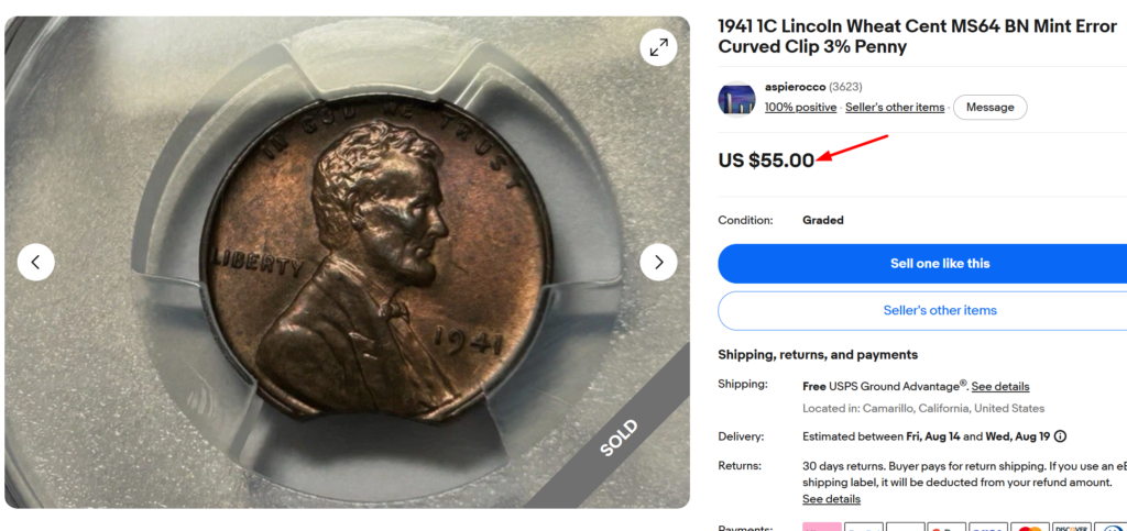 1941 penny curved clip error