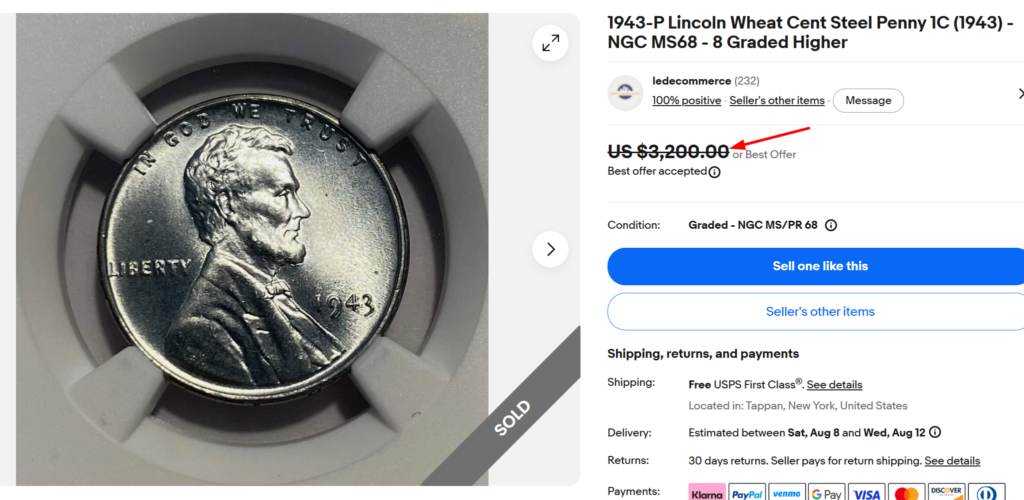 1943-p Steel MS68 Penny