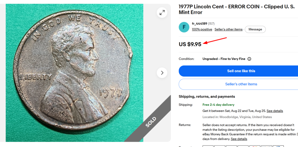 1977 Penny Clipped Planchet