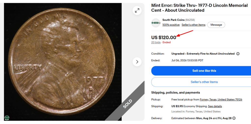 1977 penny Strike Thru Error