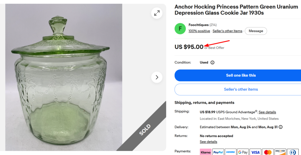 Anchor Hocking Depression Glass Princess Cookie Jar