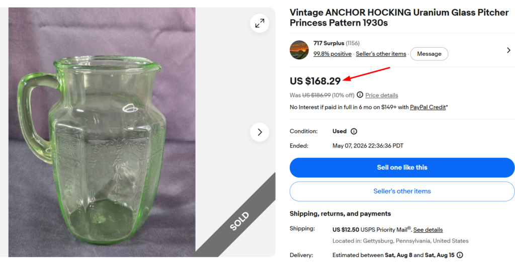 Anchor Hocking Princess Uranium Pitcher
