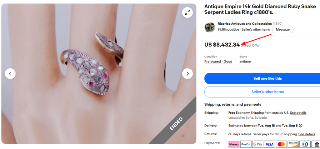Antique 14k Gold Snake Ring