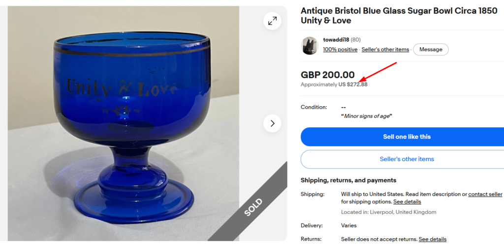 Antique Bristol Blue Glass Sugar Bowl