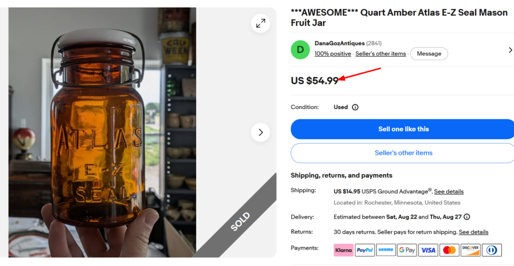 Atlas E-Z Seal Jar in Amber