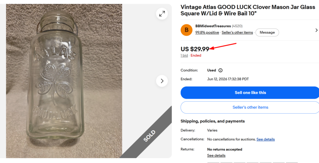 Atlas Good Luck Jar with Four-Leaf Clover