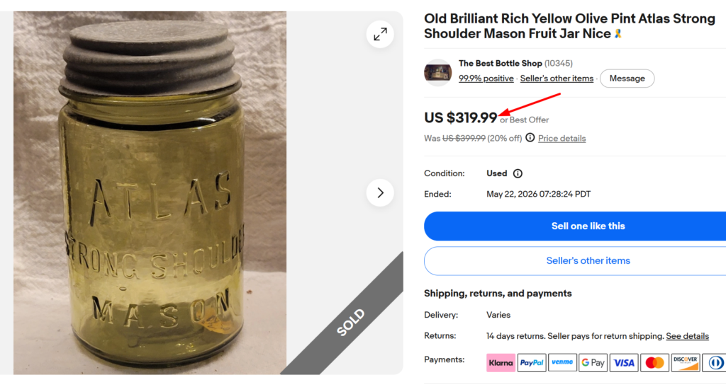 Atlas Olive Strong Shoulder Mason Jar