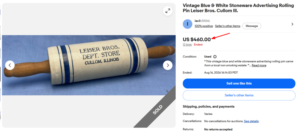 Blue and White Stoneware Advertising Pin