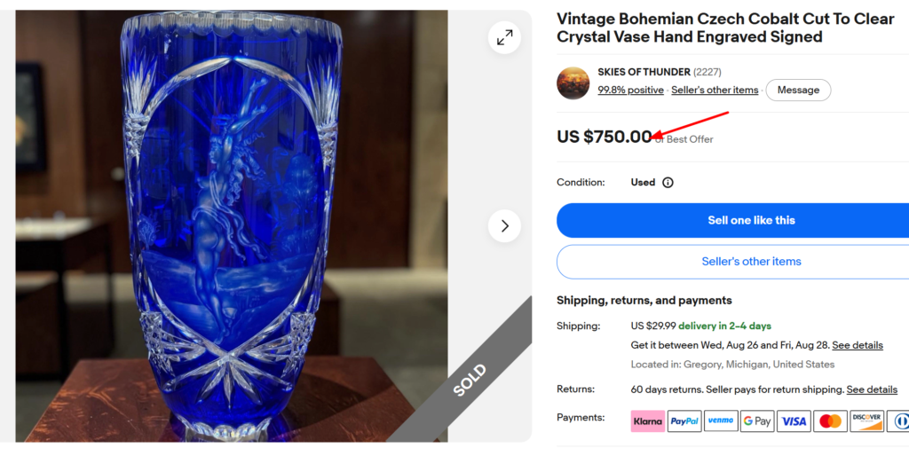 Bohemian Cut-to-Clear Cobalt Blue Vase