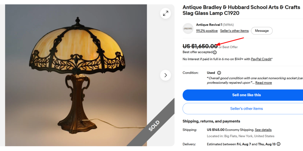 Bradley & Hubbard Slag Glass Lamp