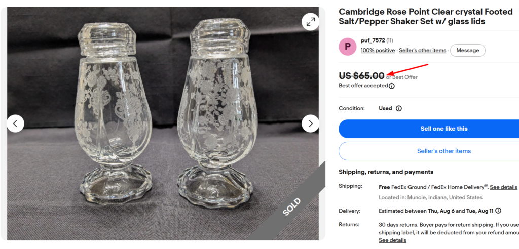Cambridge Glass Rose Point Salt and Pepper Shakers