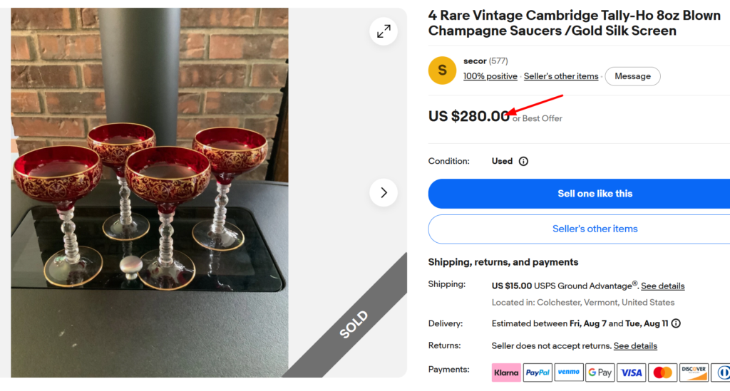 Cambridge Tally-Ho Goldwork Stemware