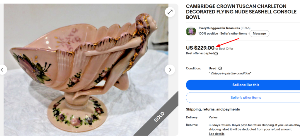 Crown Tuscan Seashell with Charleton Decoration