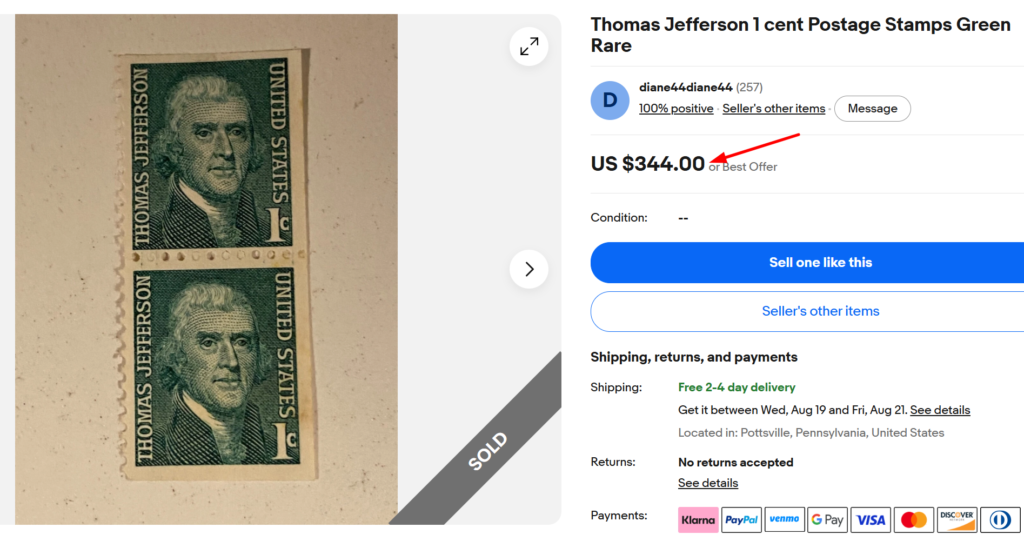 Early 1900s 1-Cent Thomas Jefferson Green